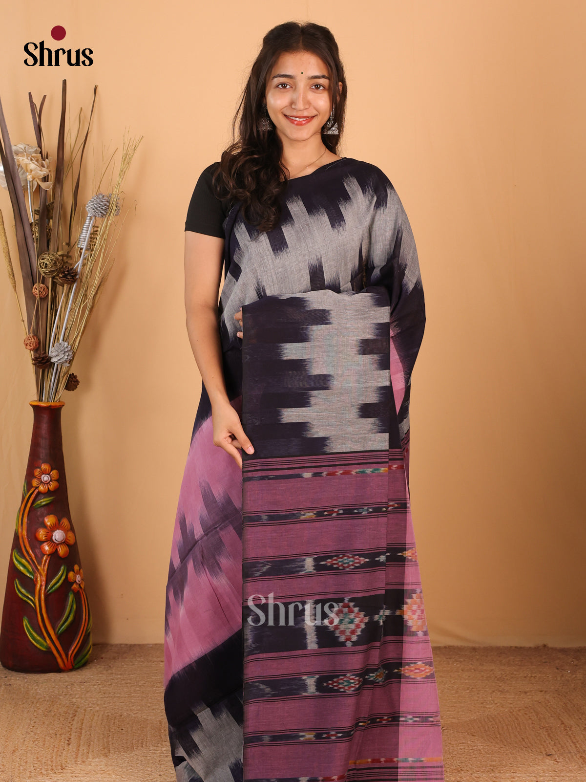 Grey & Black - Bengal cotton Saree - Shop on Shrus.com