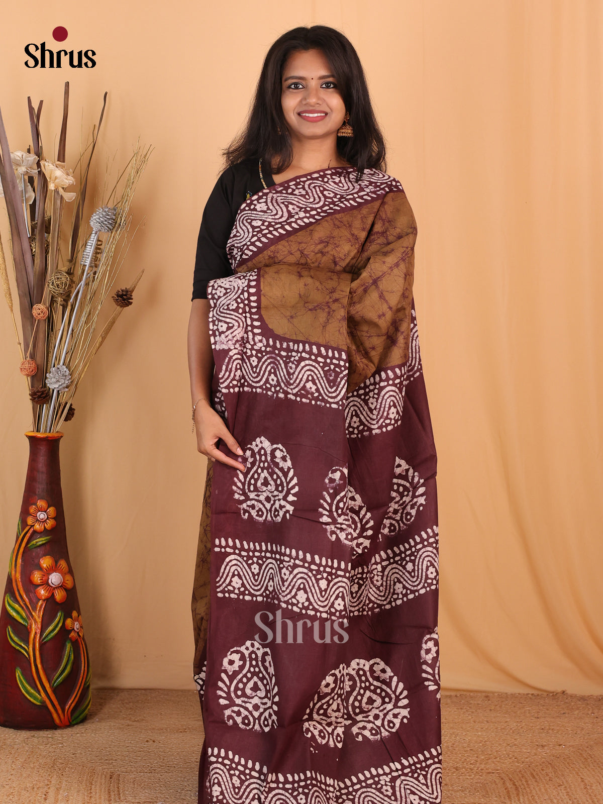Brown & Dark Brown - Bhatik Saree - Shop on Shrus.com