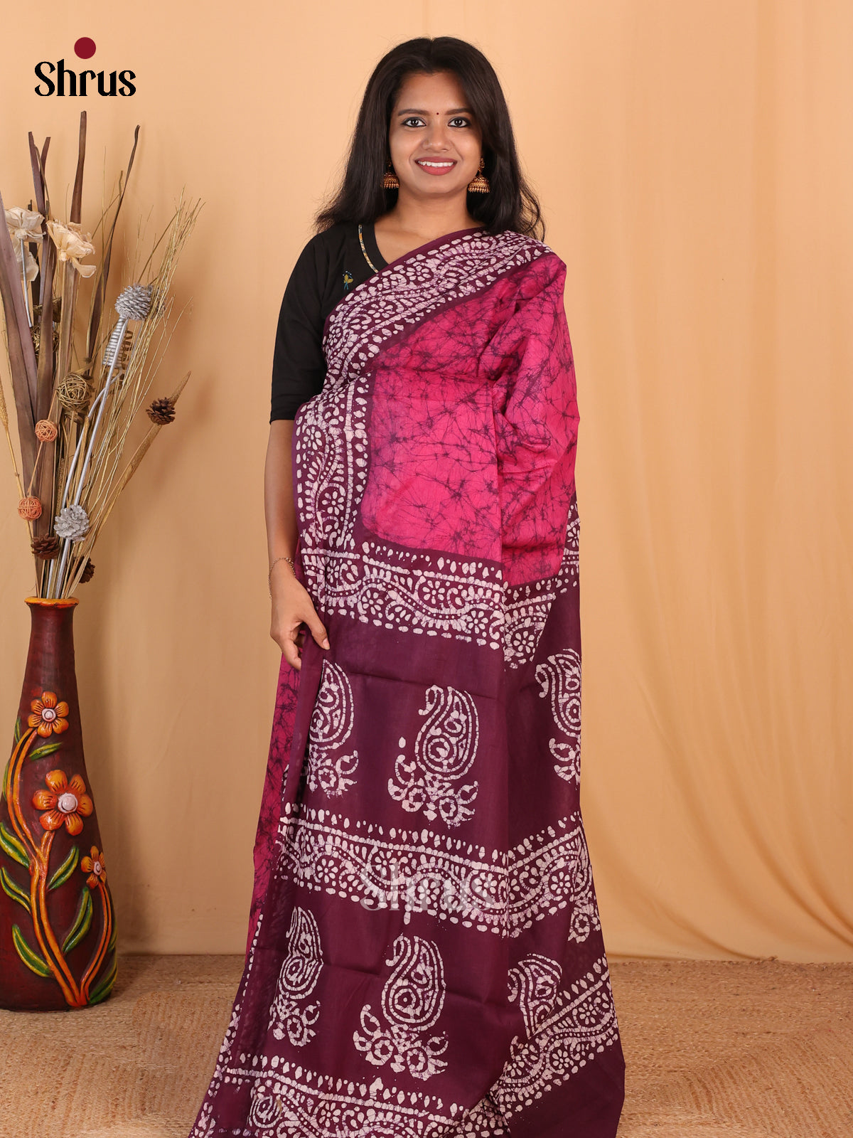 Pink & Purple - Bhatik Saree - Shop on Shrus.com
