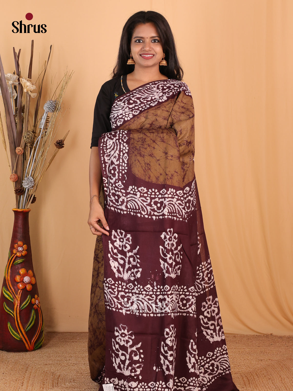 Lite Brown & Brown- Bhatik Saree - Shop on Shrus.com