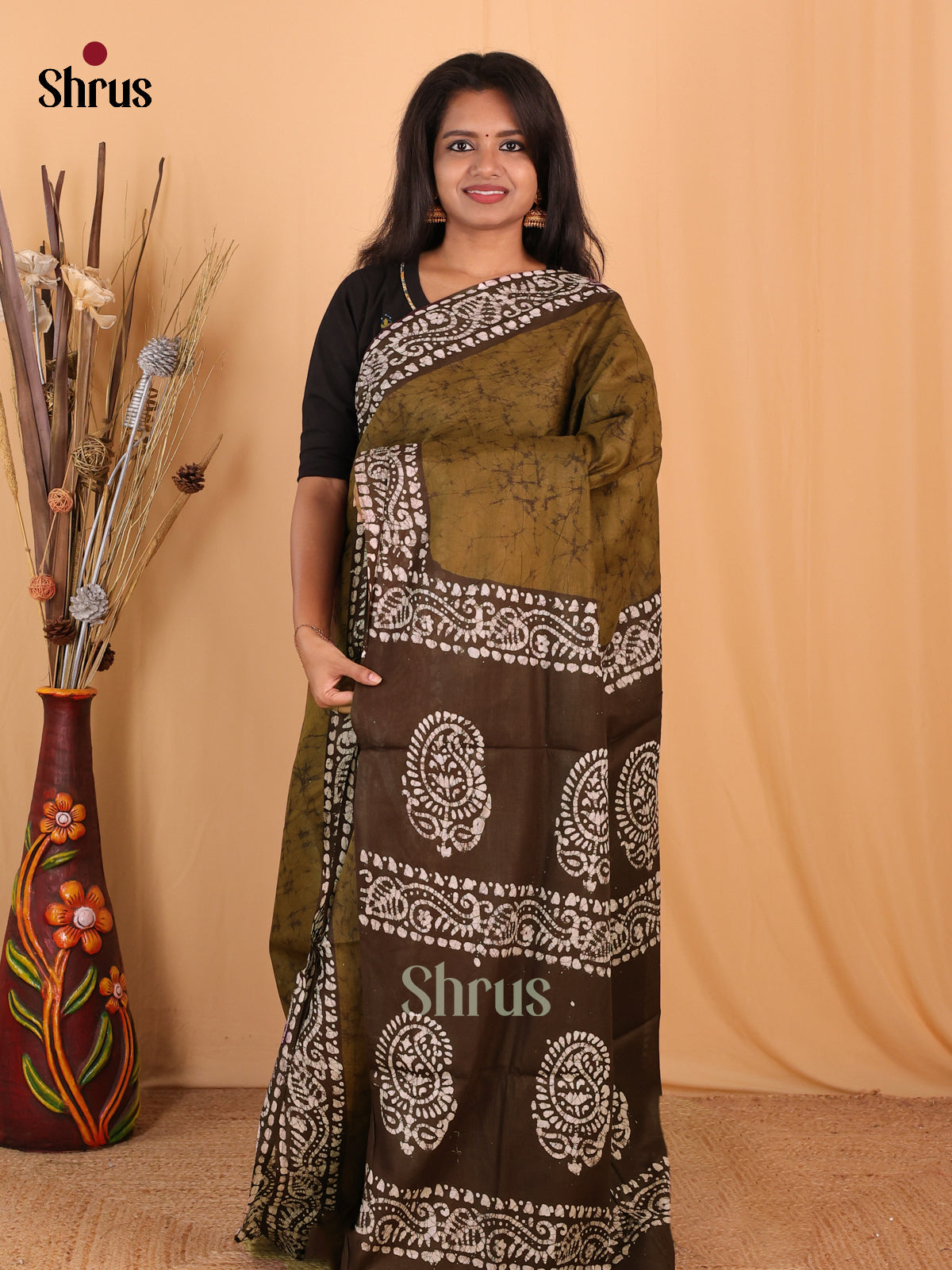 Chutney Green & Brown- Bhatik Saree - Shop on Shrus.com