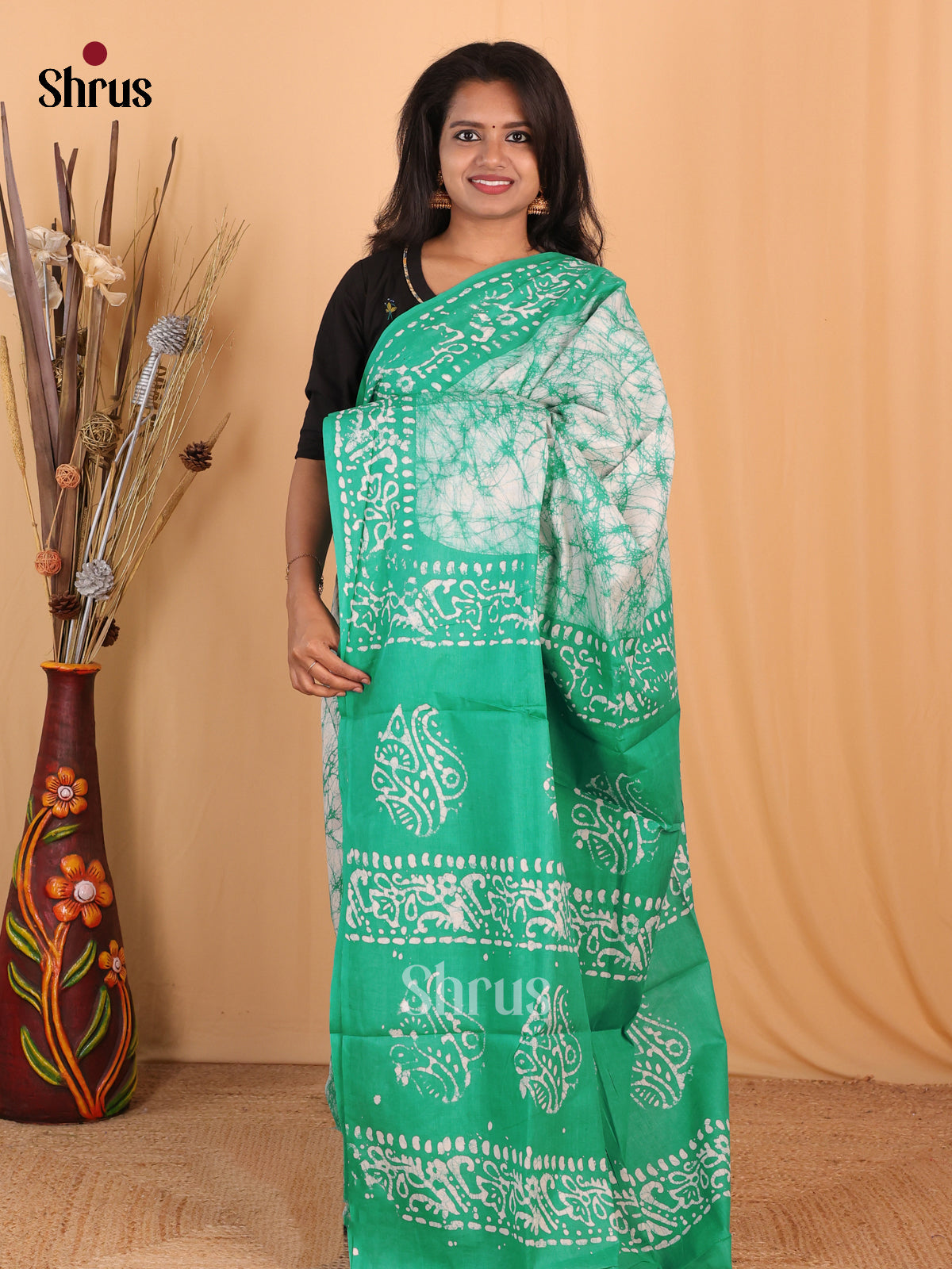 White & Teal - Bhatik Saree - Shop on Shrus.com