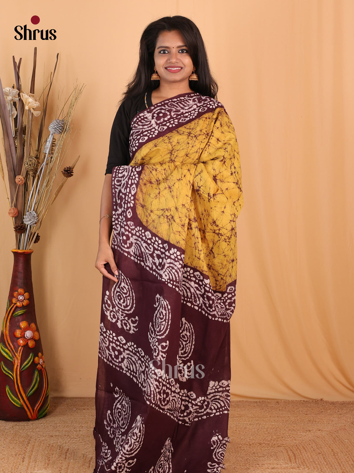 Mustard & Maroon - Bhatik Saree - Shop on Shrus.com