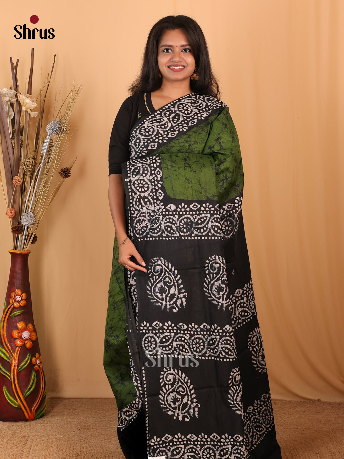 Green & Black - Bhatik Saree - Shop on Shrus.com