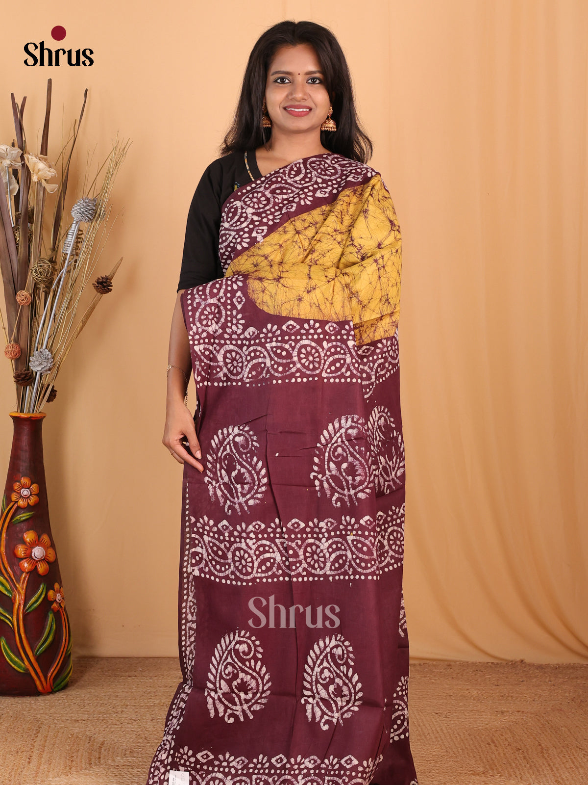 Mustard & Purple - Bhatik Saree - Shop on Shrus.com