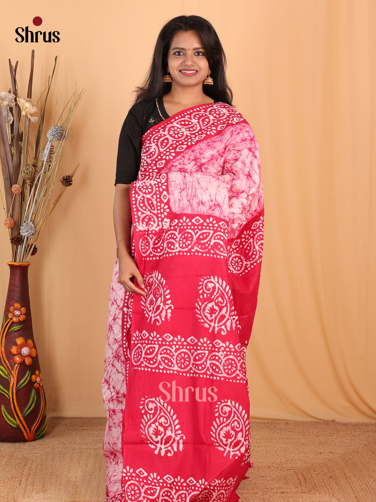 White & Pink - Bhatik Saree - Shop on Shrus.com