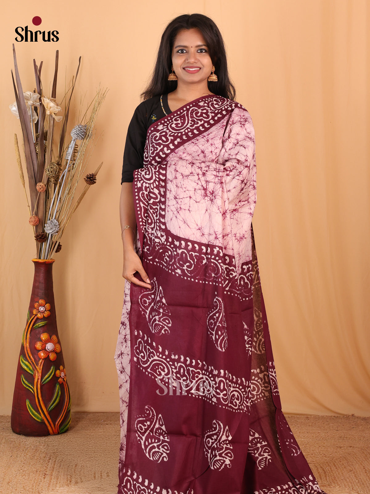 Pink & Wine - Bhatik Saree - Shop on Shrus.com