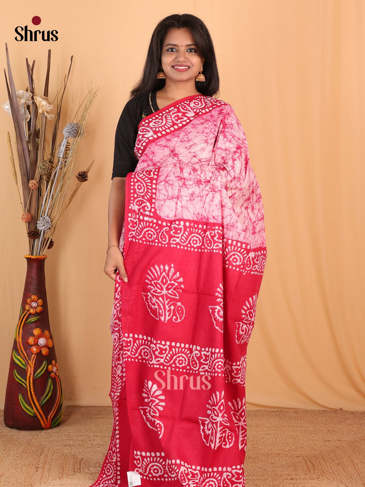 White & Pink- Bhatik Saree - Shop on Shrus.com