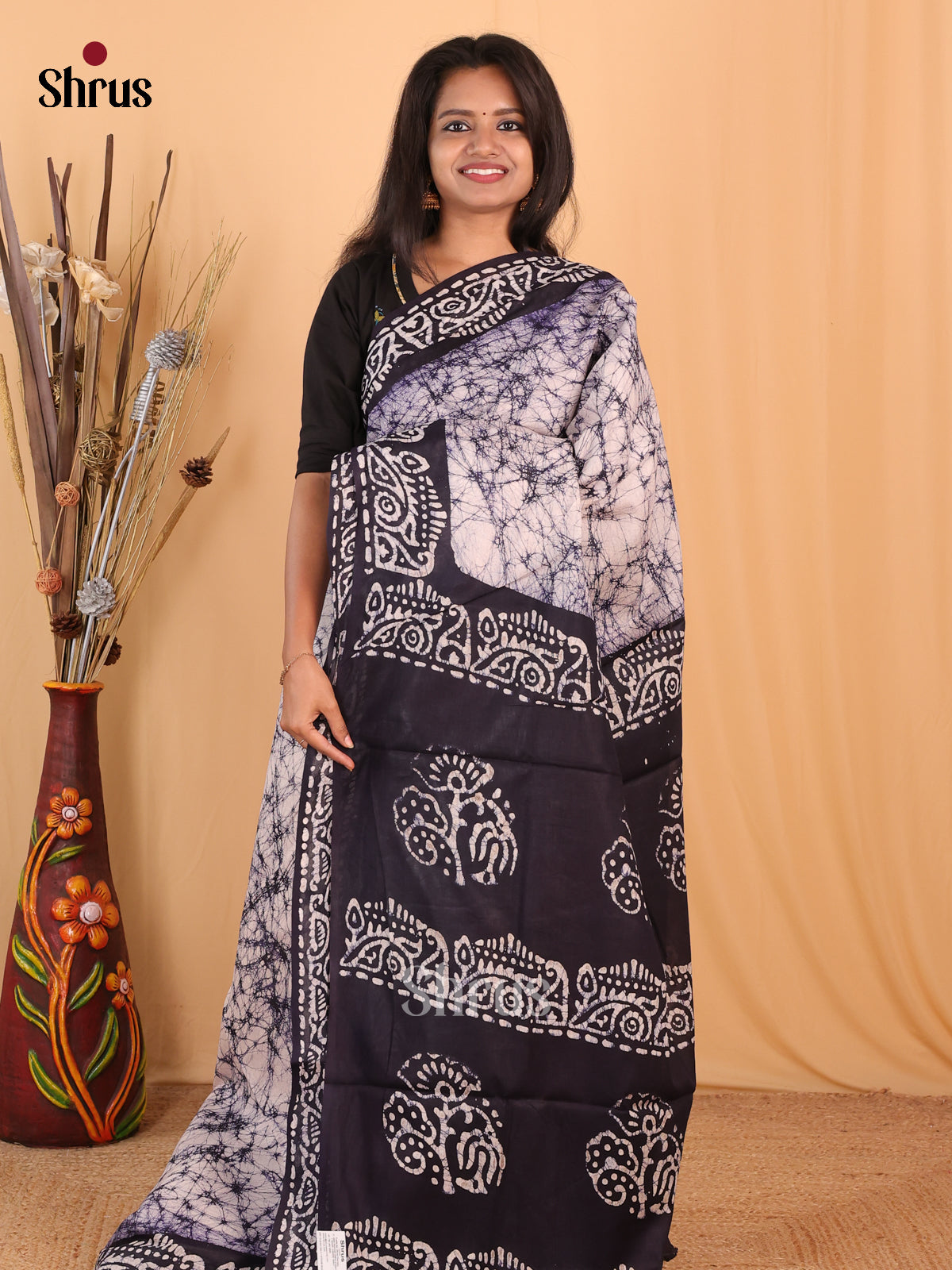 White & Violet - Bhatik Saree - Shop on Shrus.com