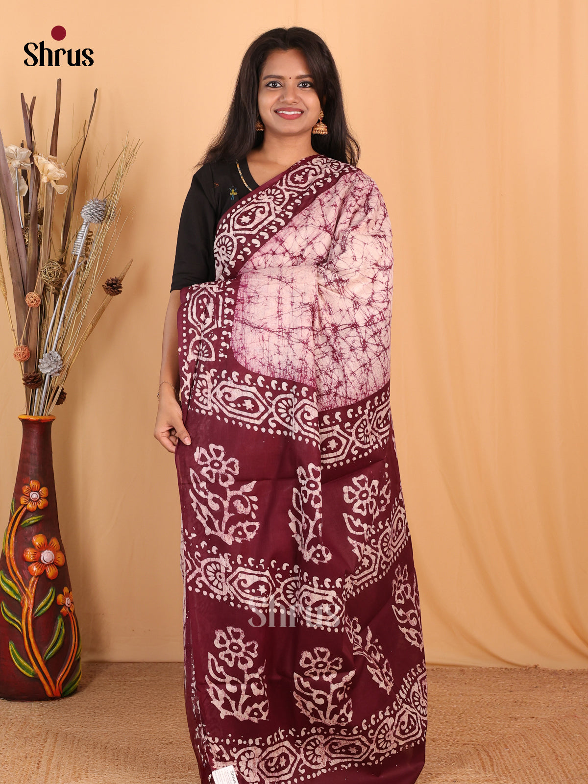 Pink & Maroon - Bhatik Saree - Shop on Shrus.com