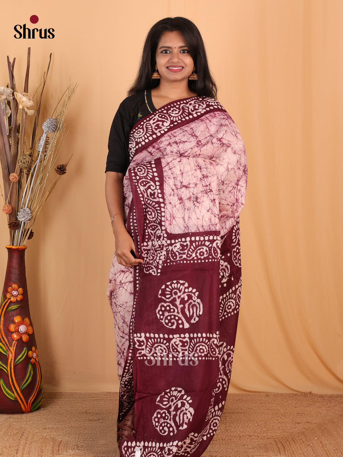 Pink & Maroon - Bhatik Saree - Shop on Shrus.com