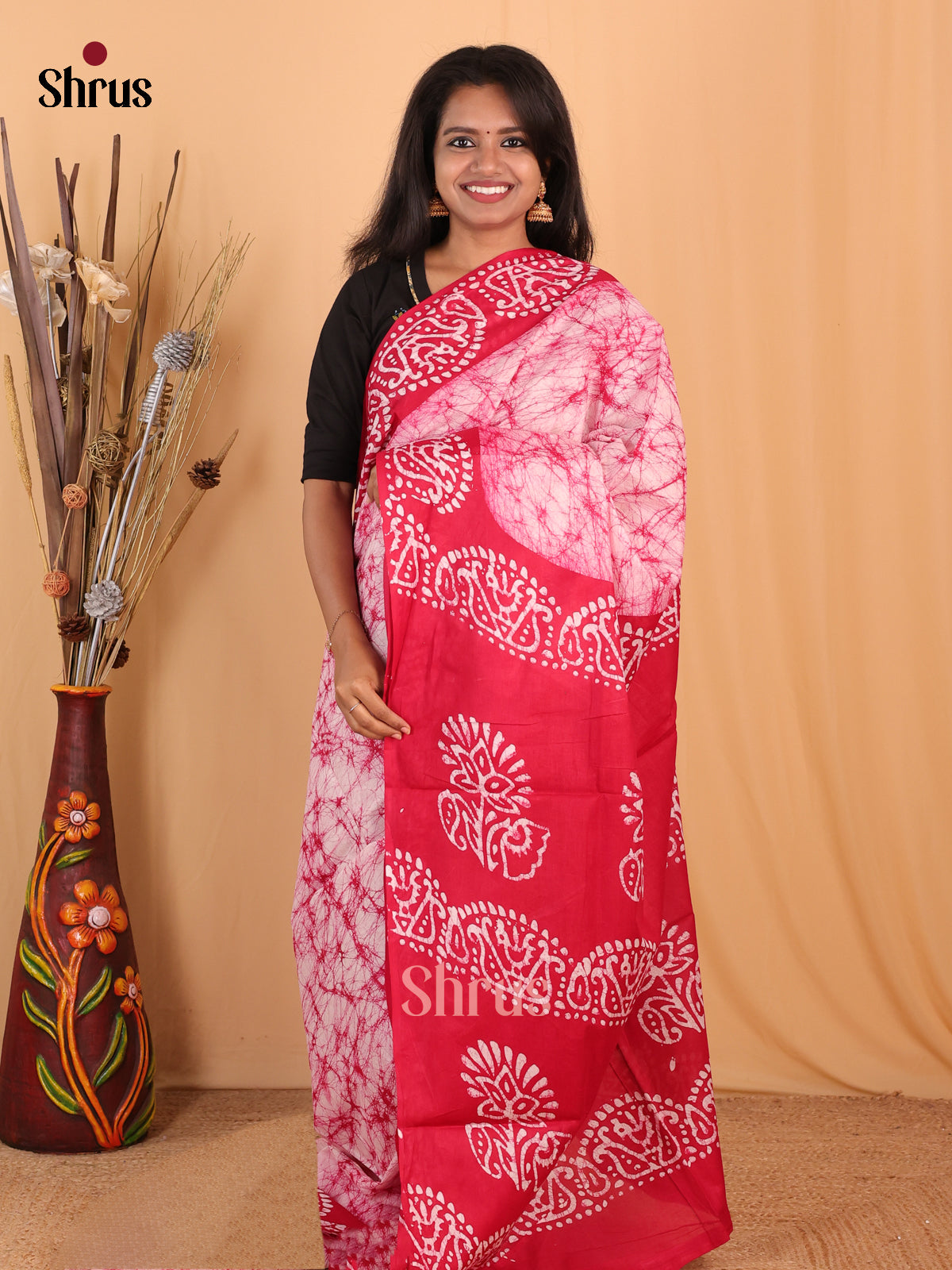 White & Pink - Bhatik Saree - Shop on Shrus.com