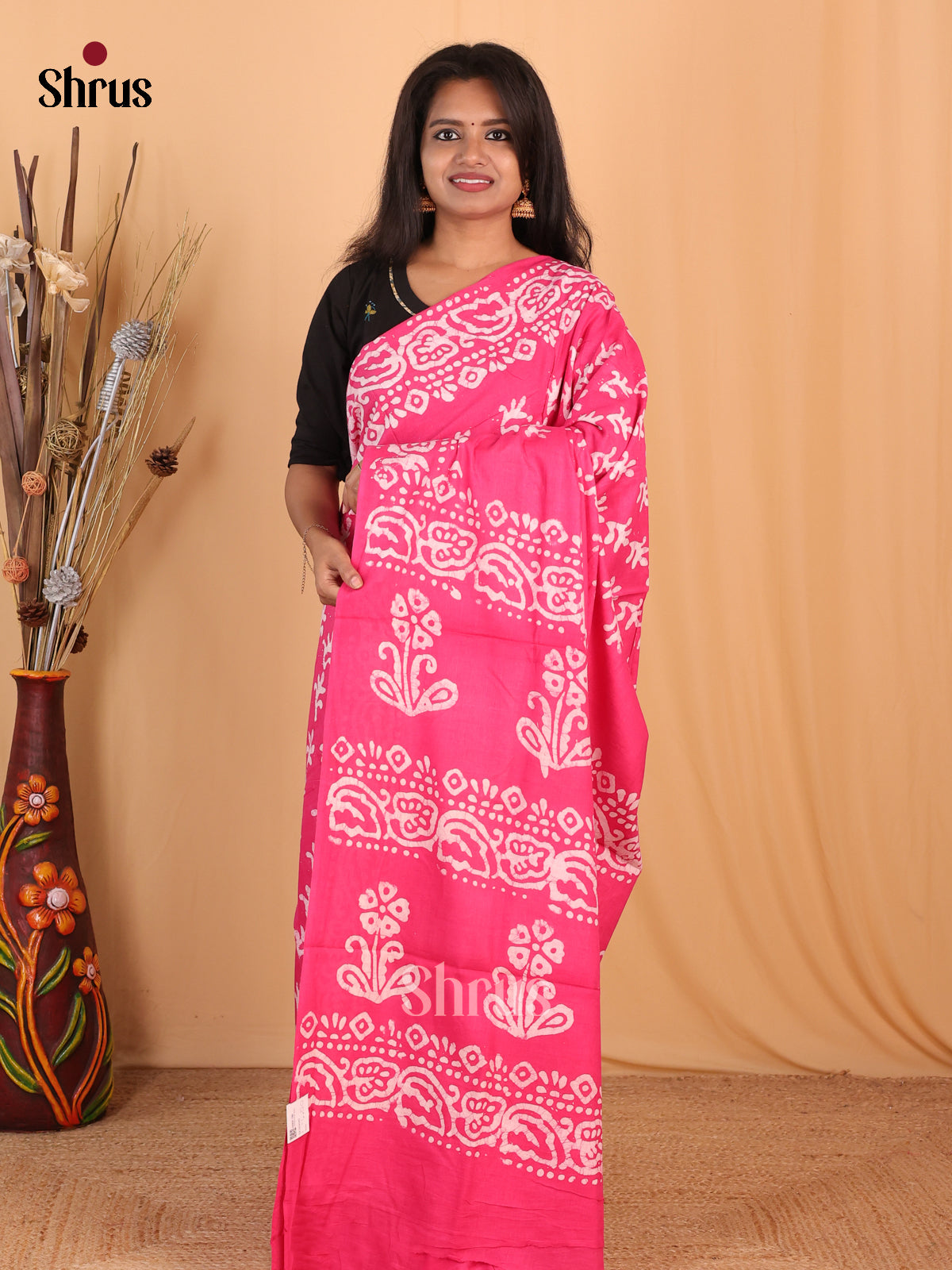 Pink - Bhatik Saree - Shop on Shrus.com