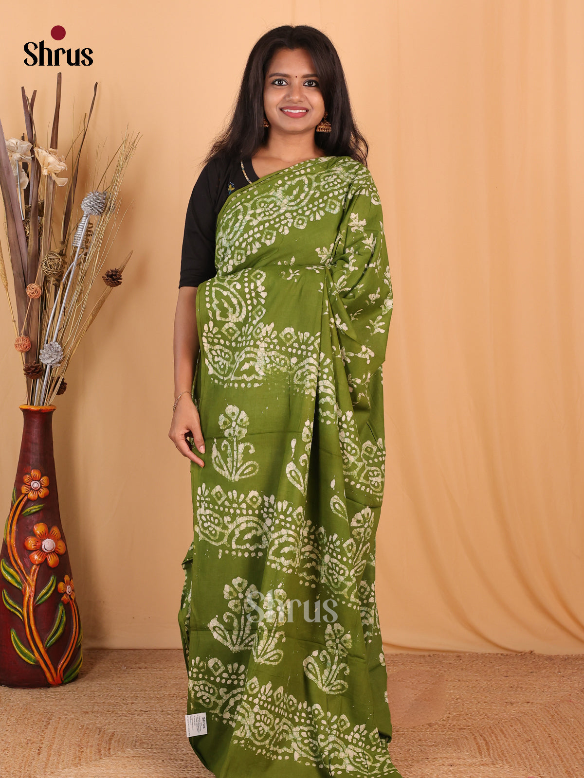 Green - Bhatik Saree - Shop on Shrus.com