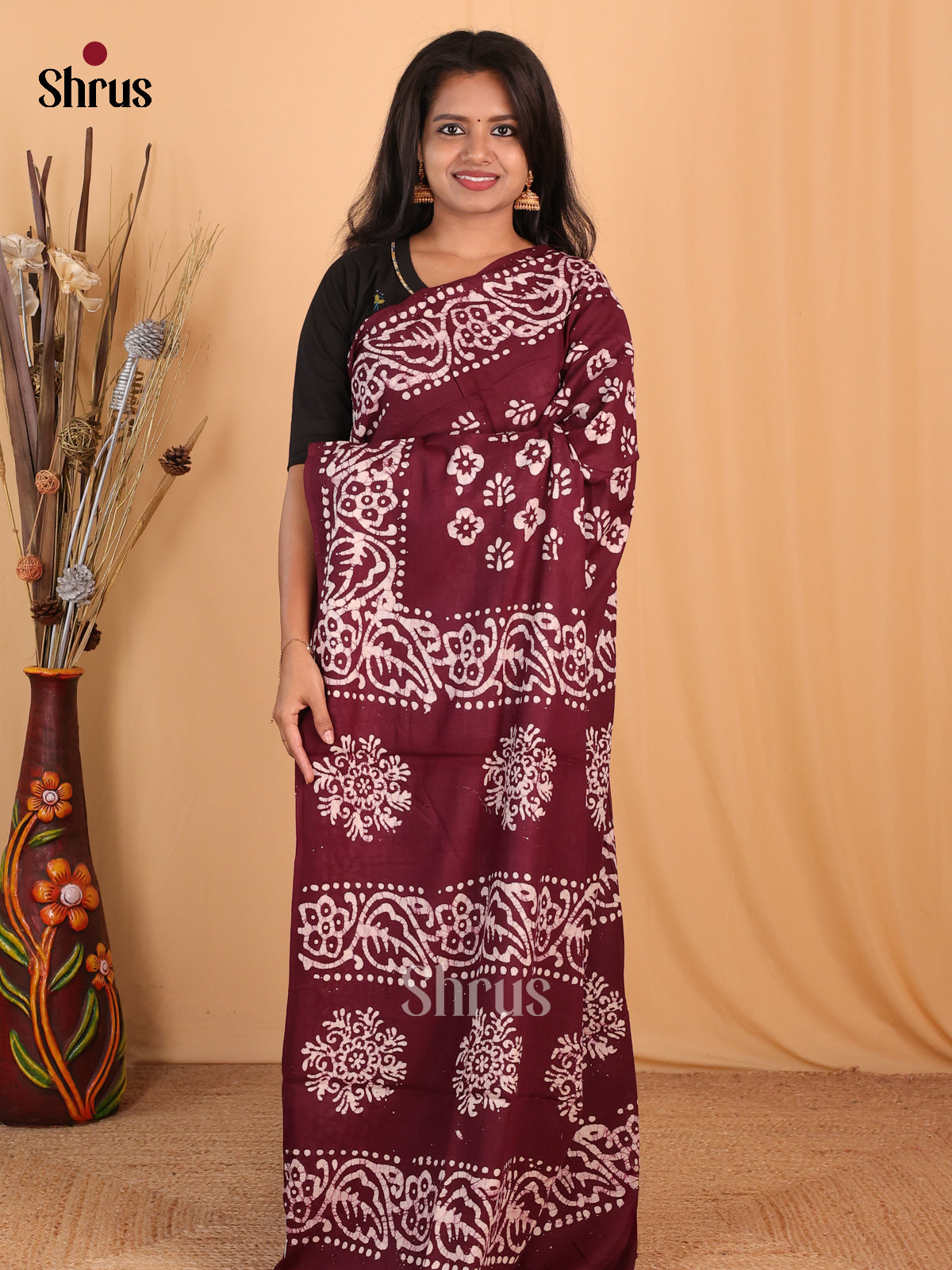 Maroon - Bhatik Saree - Shop on Shrus.com