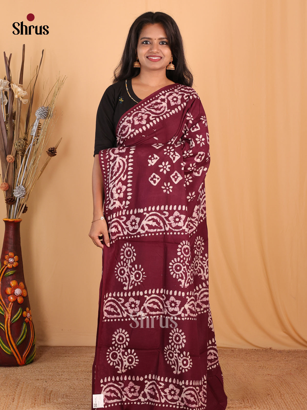 Maroon - Bhatik Saree - Shop on Shrus.com