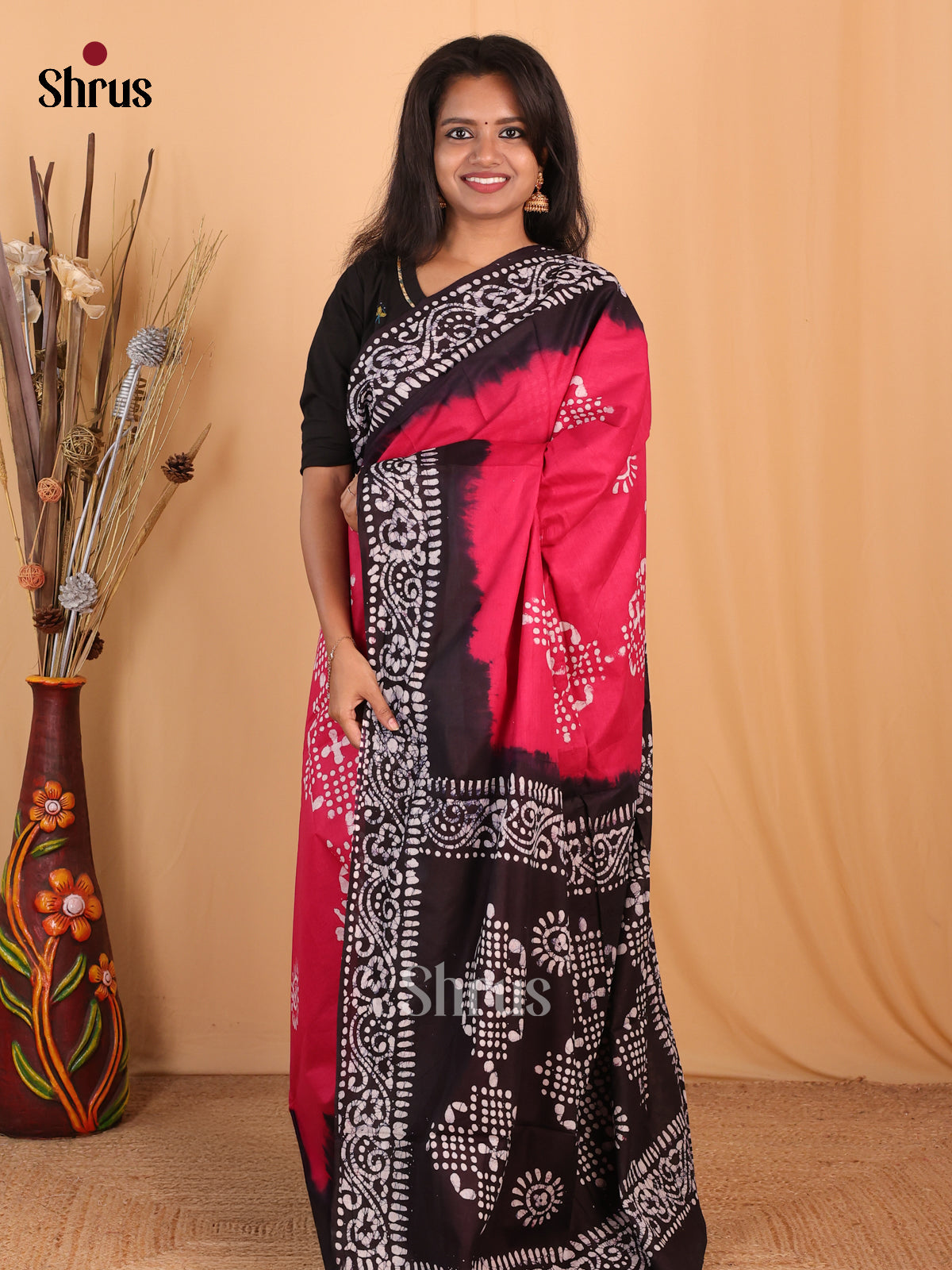 Pink & Black - Bhatik Saree - Shop on Shrus.com