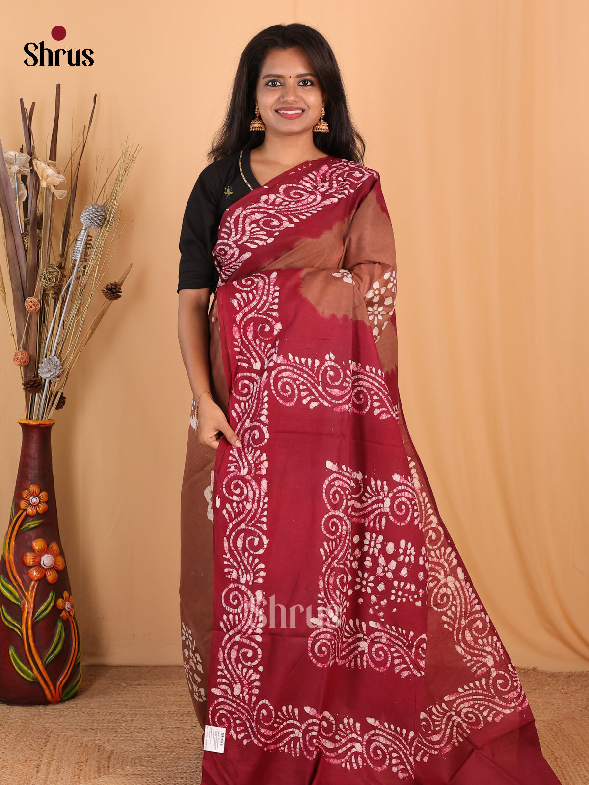 Brown & Maroon - Bhatik Saree - Shop on Shrus.com