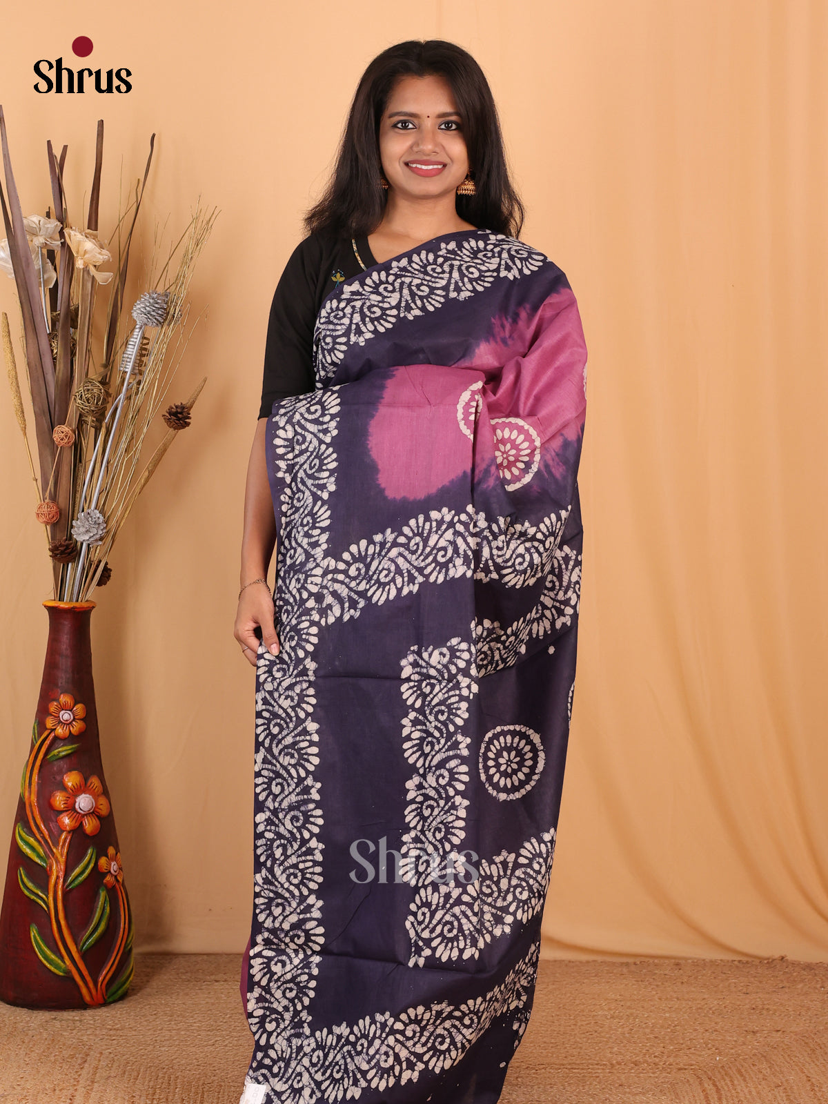 Pink & Blue - Bhatik Saree - Shop on Shrus.com