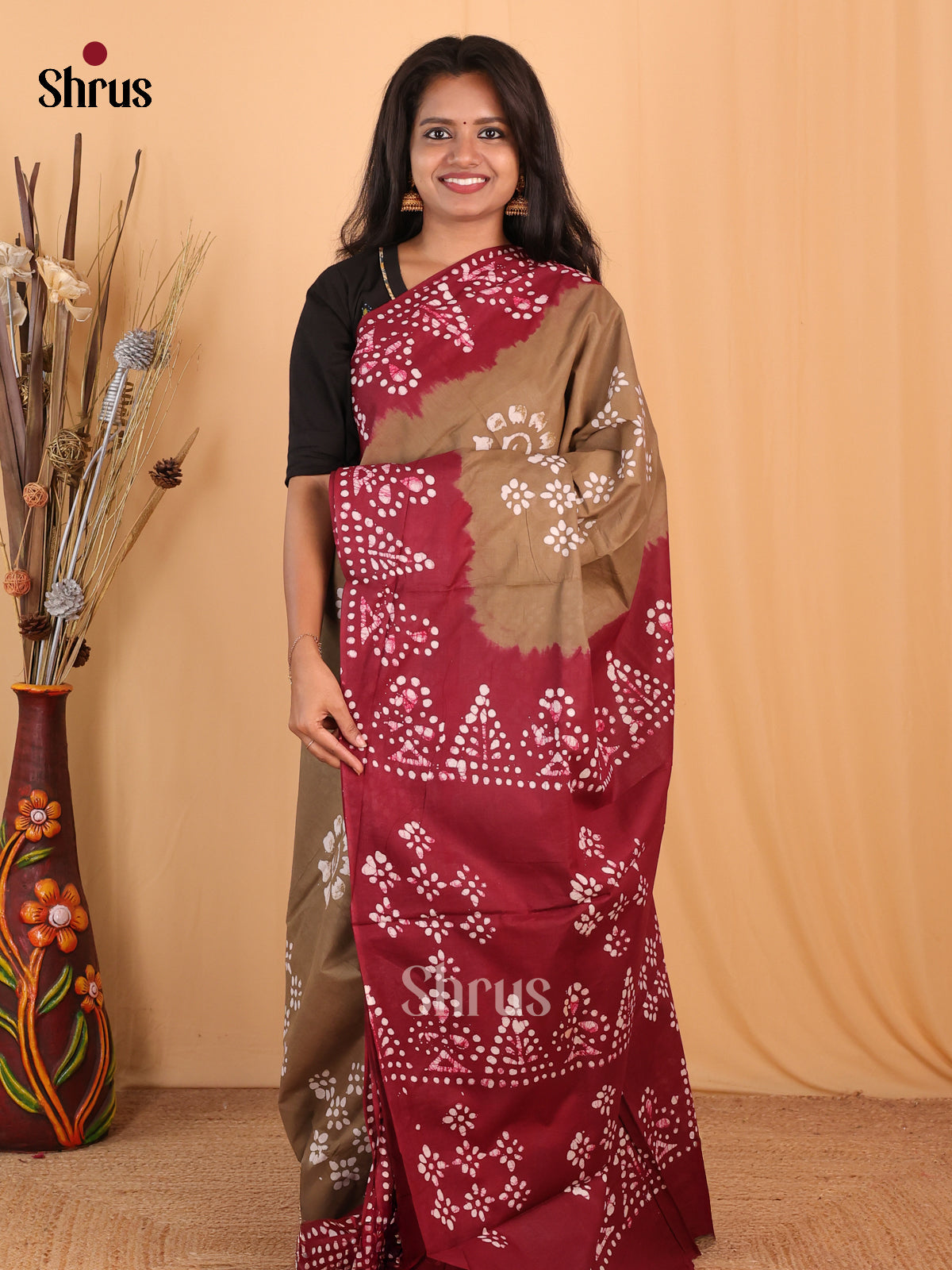 Brown & maroon - Bhatik Saree - Shop on Shrus.com