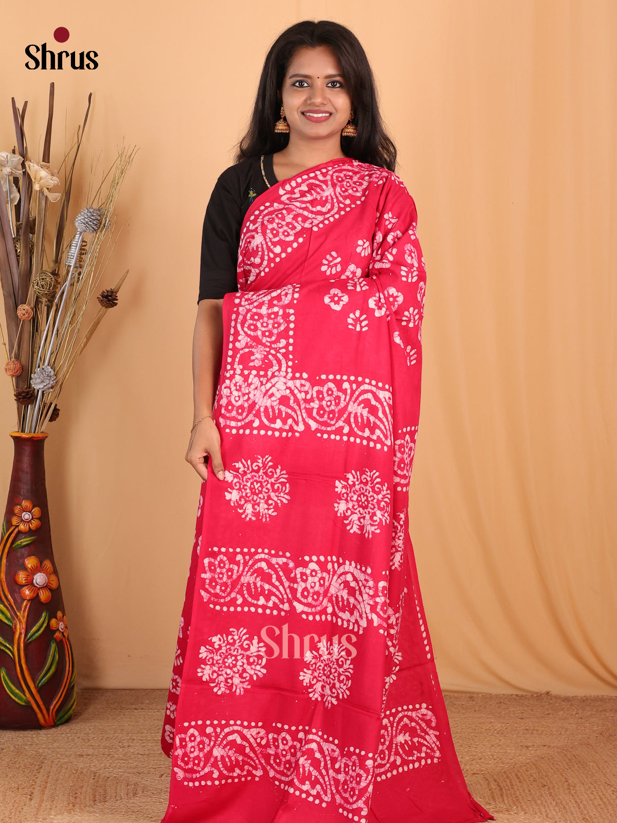 Pink - Bhatik Saree - Shop on Shrus.com