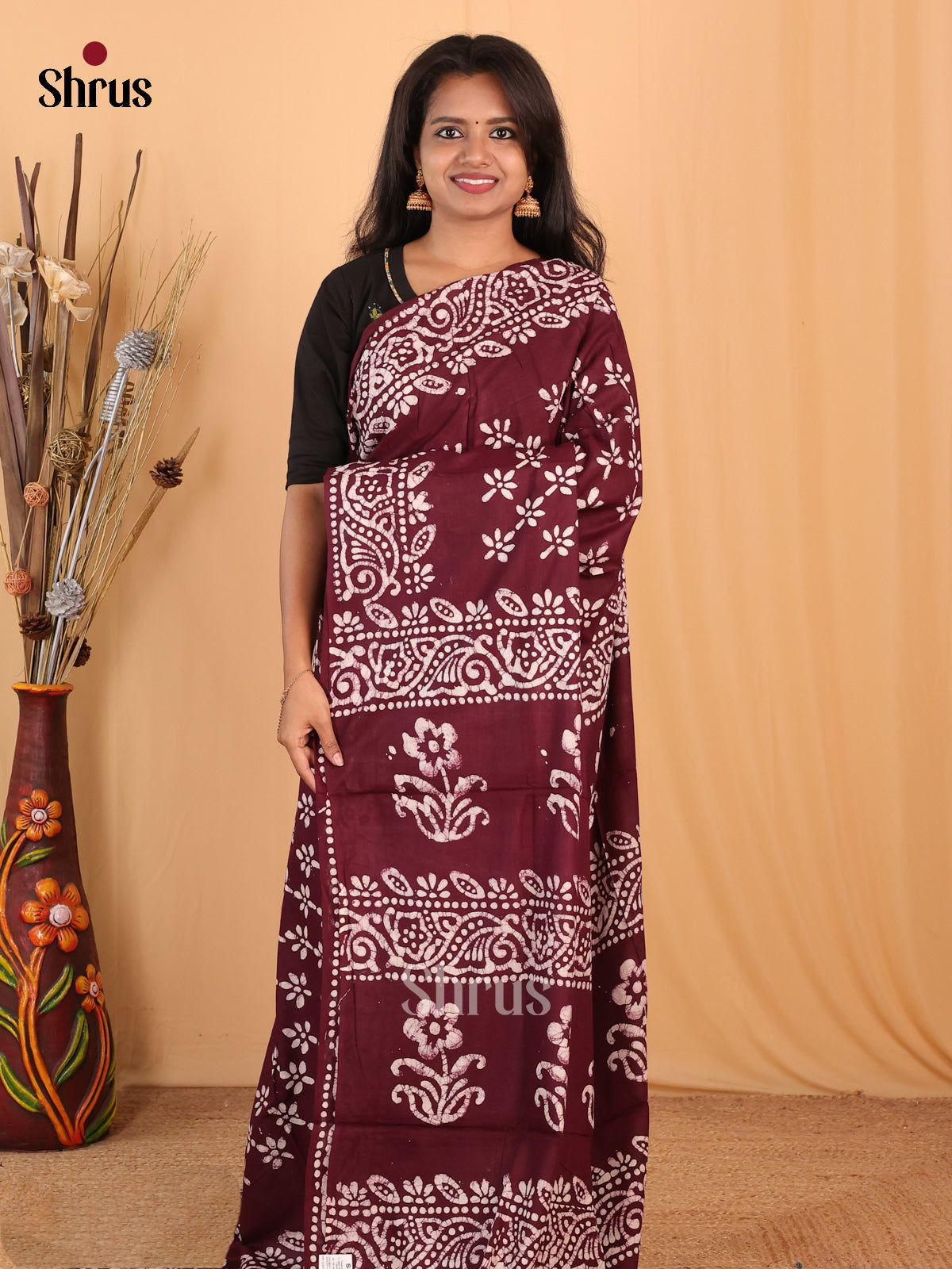 Wine - Bhatik Saree - Shop on Shrus.com
