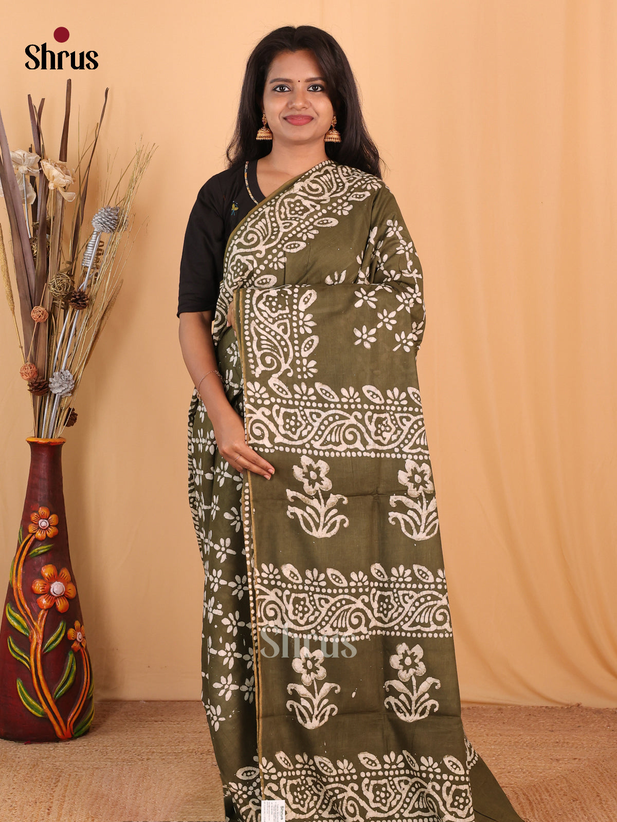 Mehandi Green - Bhatik Saree - Shop on Shrus.com