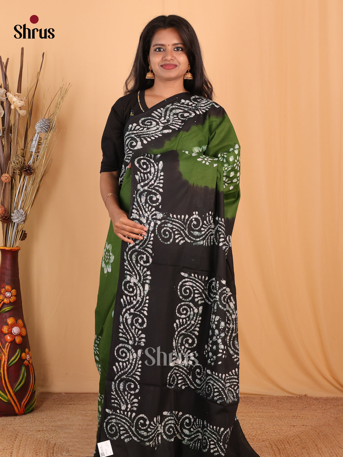 Green & Black - Bhatik Saree - Shop on Shrus.com
