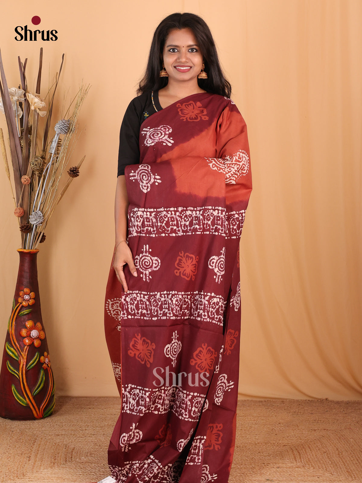 Brick & Maroon - Bhatik Saree - Shop on Shrus.com