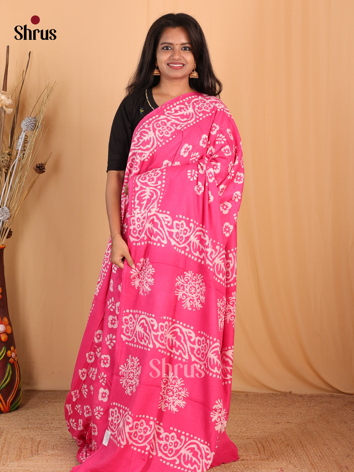 Pink - Bhatik Saree - Shop on Shrus.com