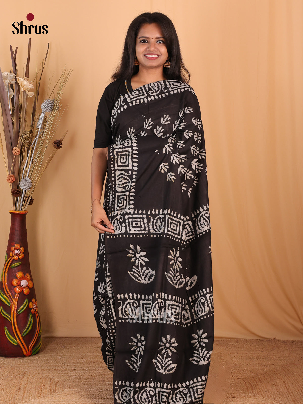 Black - Bhatik Saree - Shop on Shrus.com