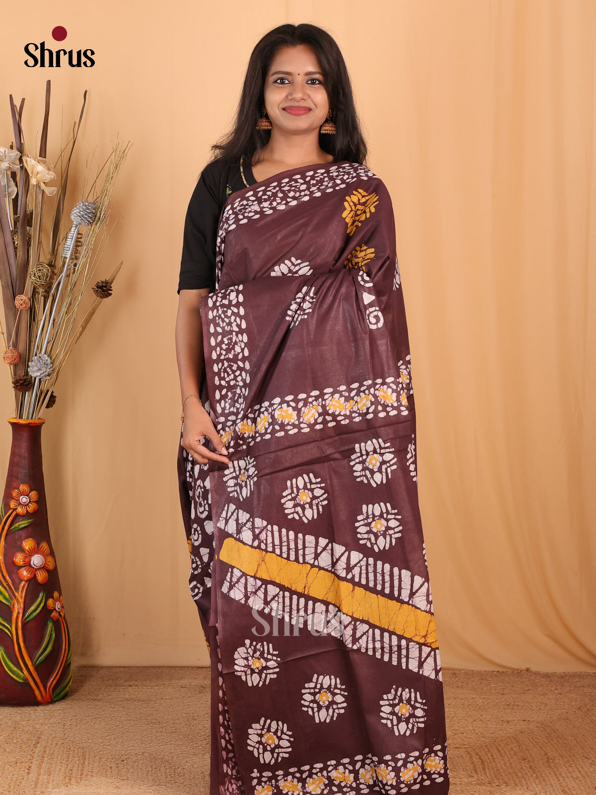 Brown - Bhatik Saree - Shop on Shrus.com