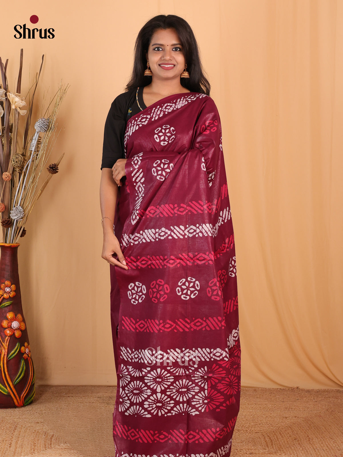 Maroon - Bhatik Saree - Shop on Shrus.com