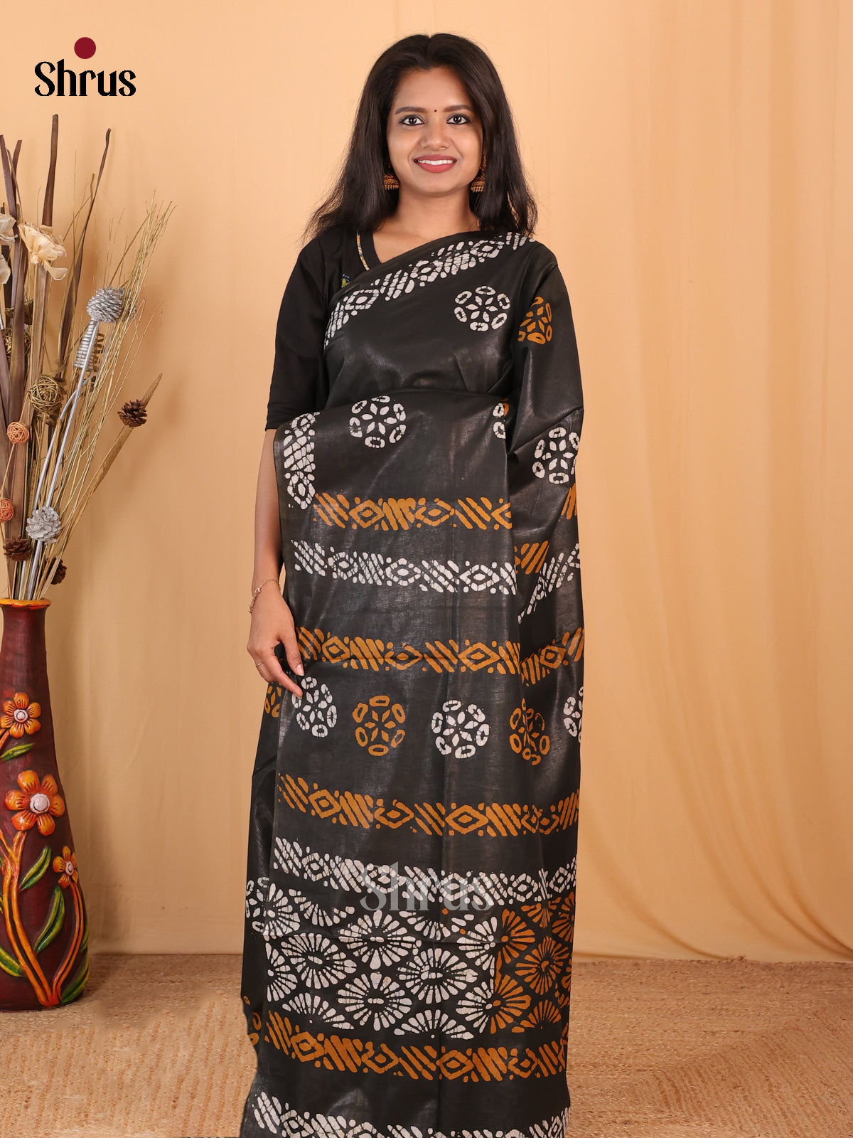 Black - Bhatik Saree - Shop on Shrus.com