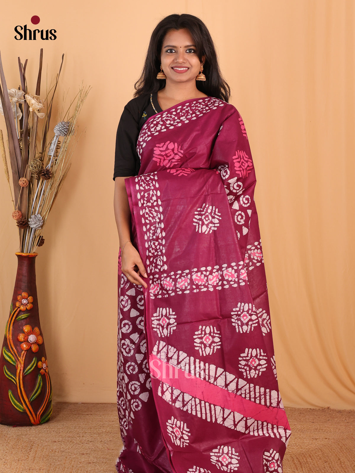 Wine - Bhatik Saree - Shop on Shrus.com