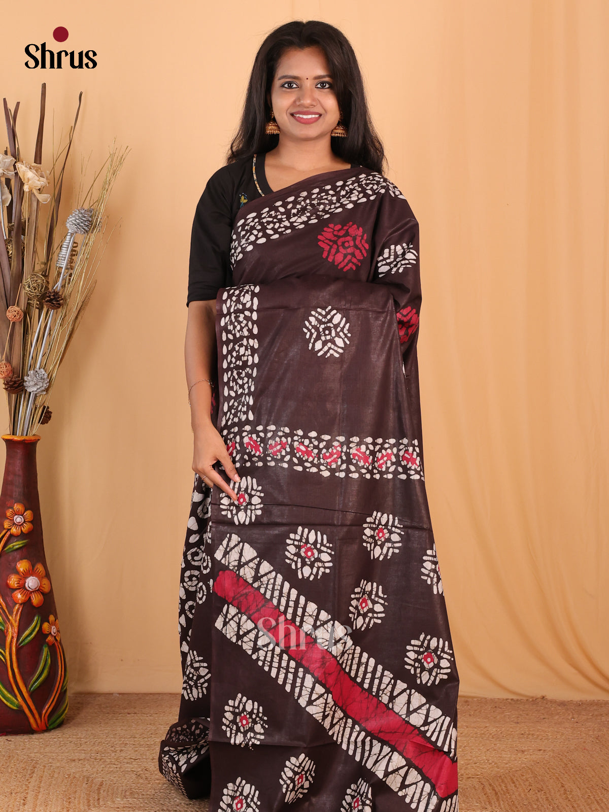 Dark Brown- Bhatik Saree - Shop on Shrus.com