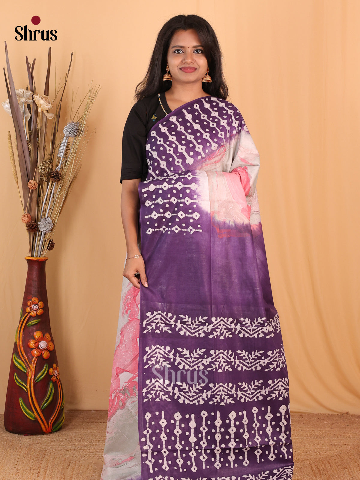 Pink & Violet - Bhatik Saree - Shop on Shrus.com