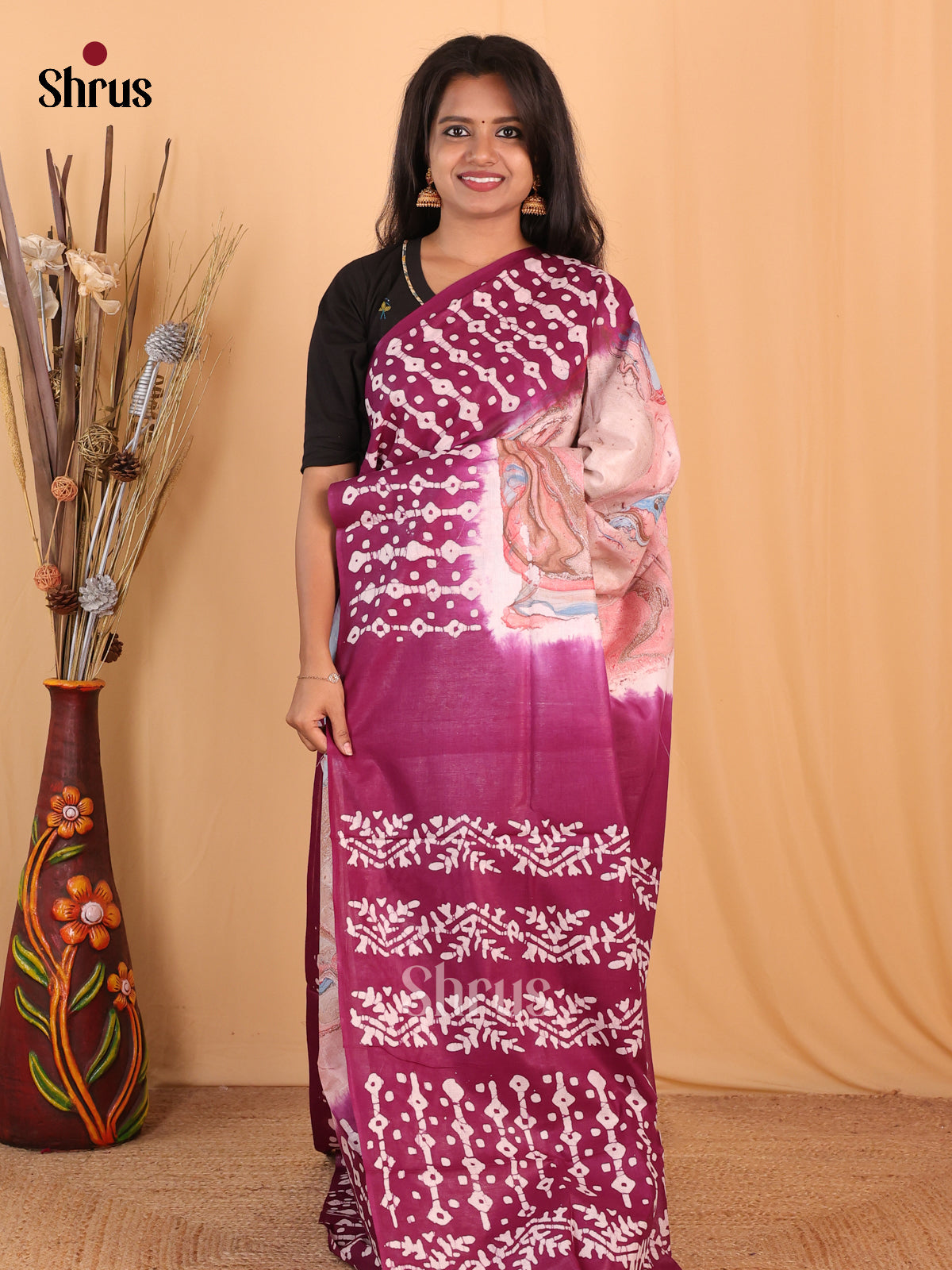 Brown & Purple - Bhatik Saree - Shop on Shrus.com