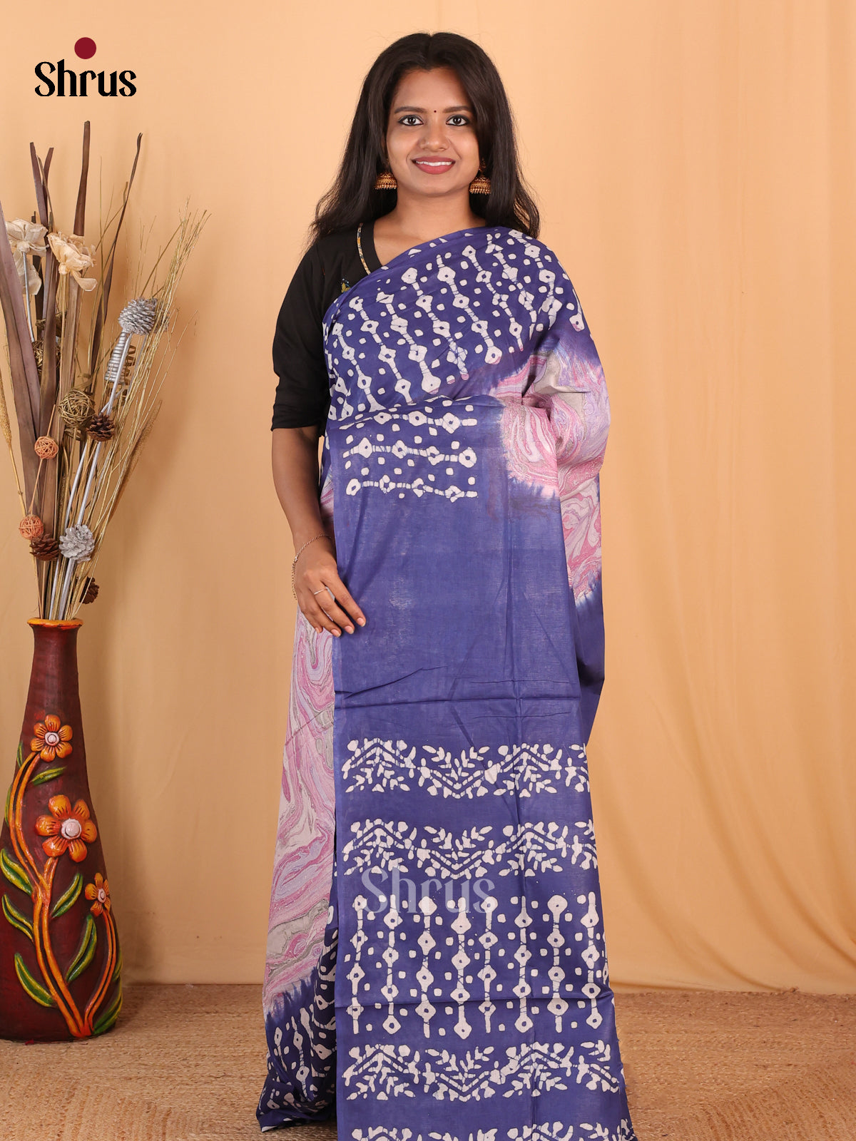 Pink & Blue - Bhatik Saree - Shop on Shrus.com