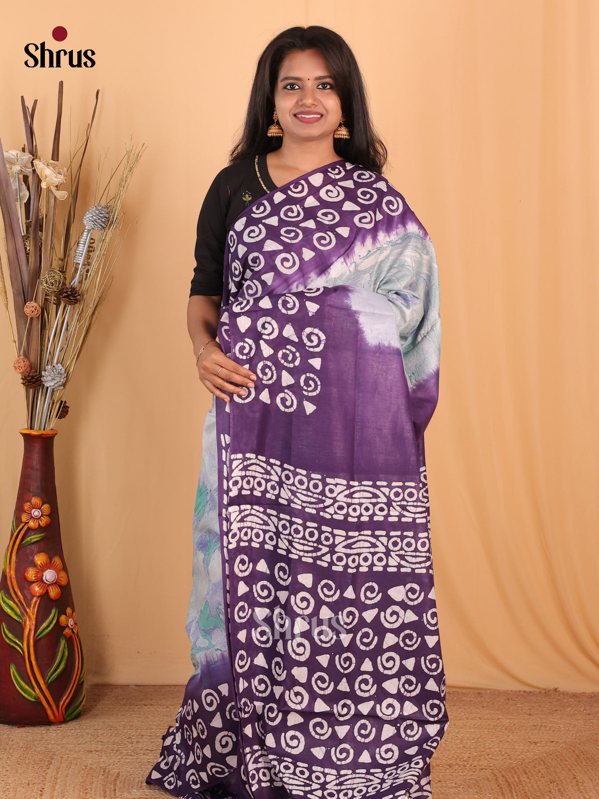 Green & Violet - Bhatik Saree - Shop on Shrus.com