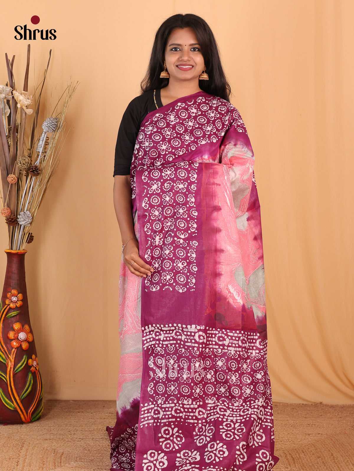 Pink & Purple - Bhatik Saree - Shop on Shrus.com