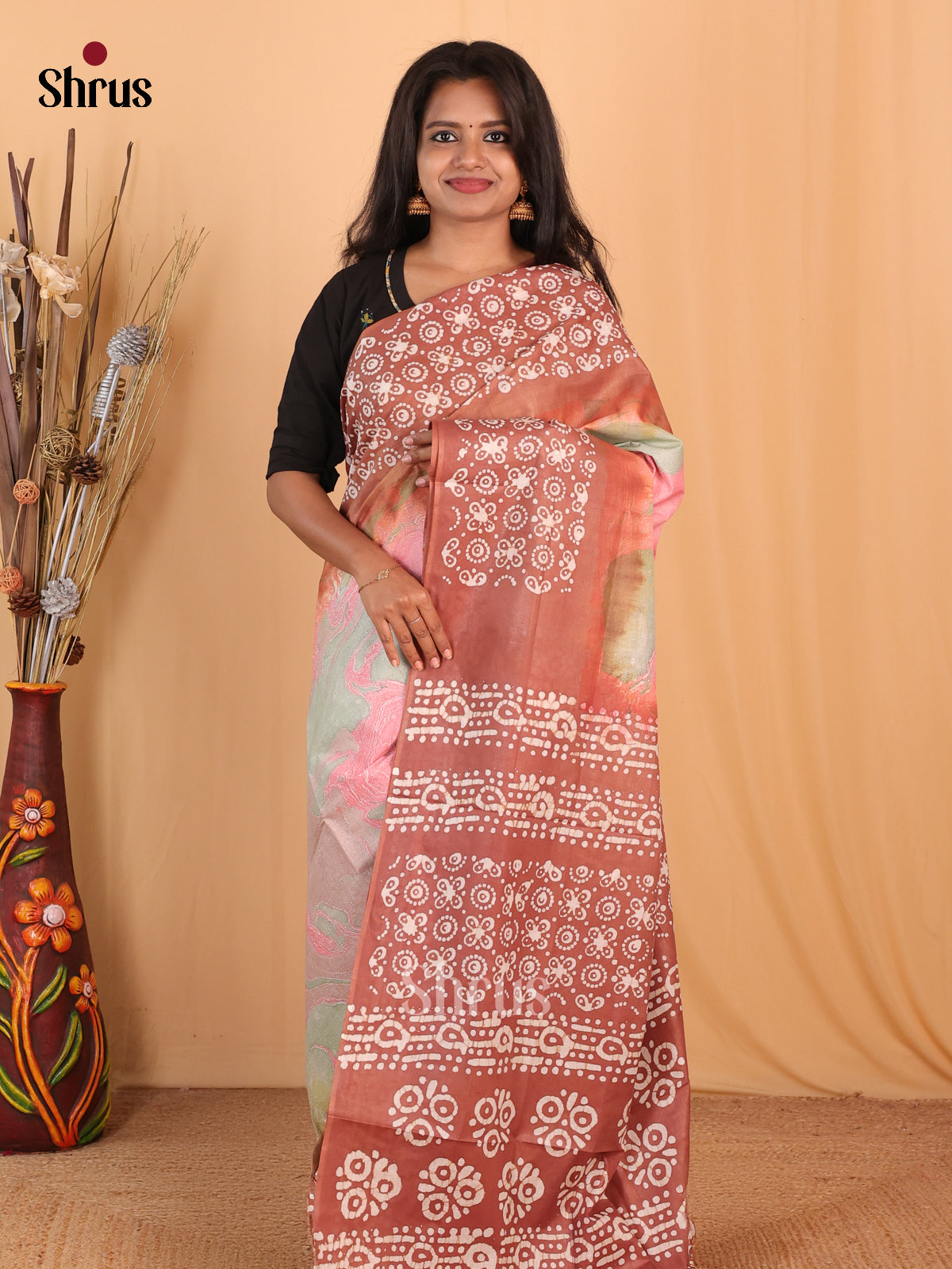 Green & Brown - Bhatik Saree - Shop on Shrus.com