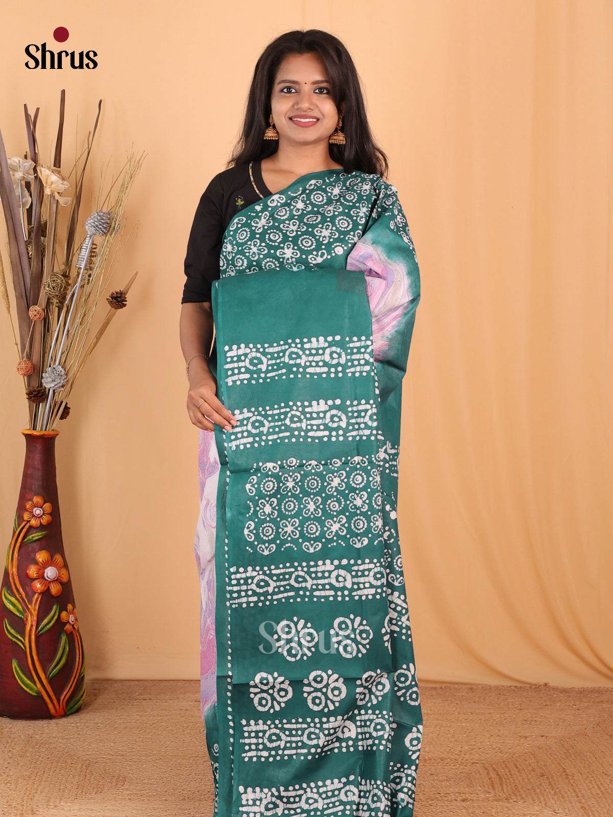 Pink & Green - Bhatik Saree - Shop on Shrus.com