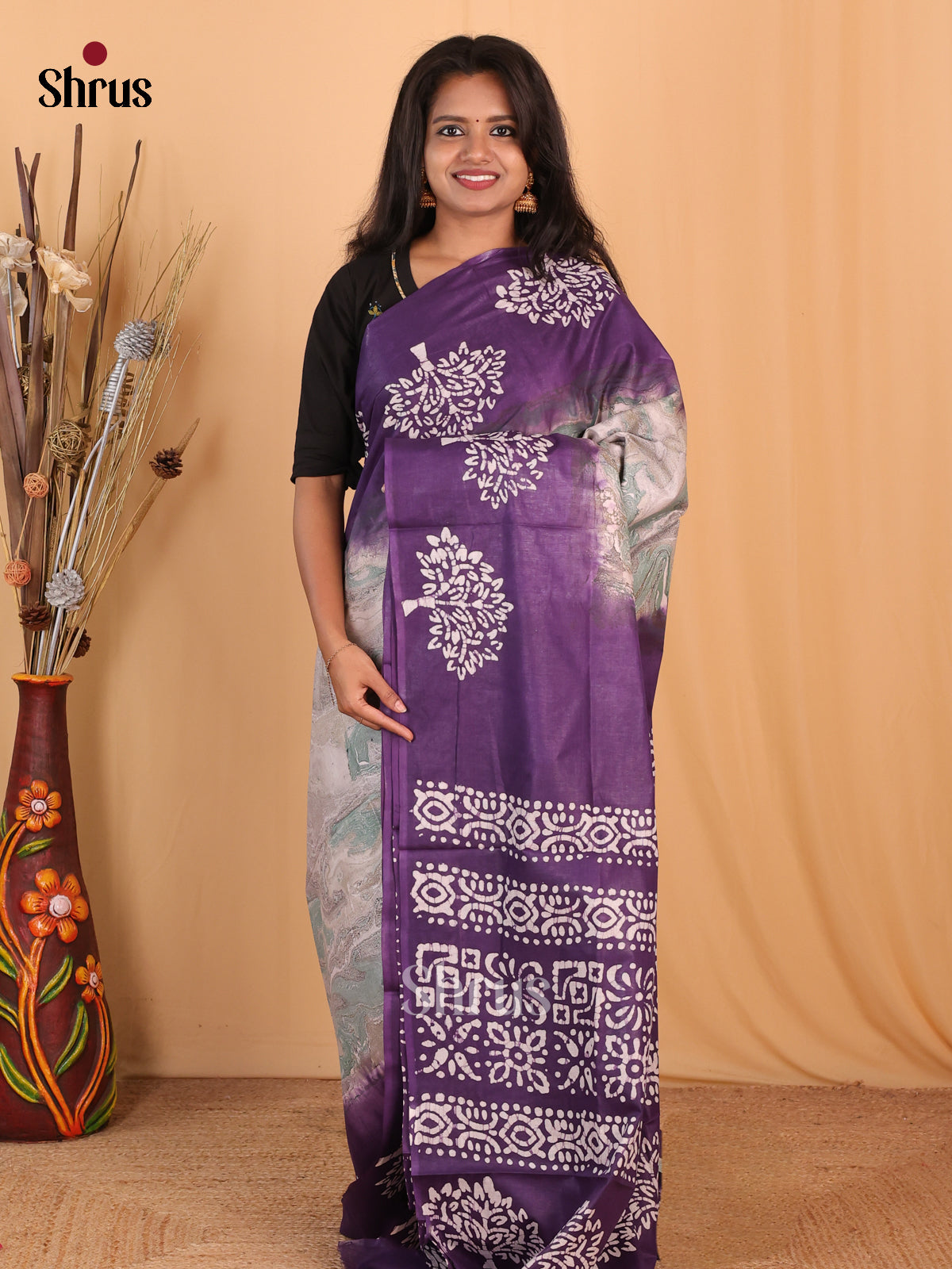 Pink & Violet - Bhatik Saree - Shop on Shrus.com