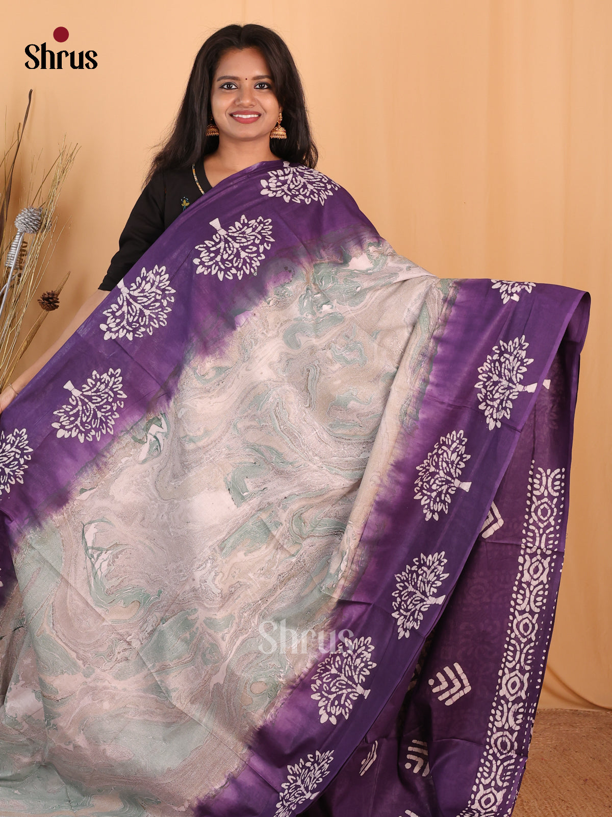 Pink & Violet - Bhatik Saree - Shop on Shrus.com