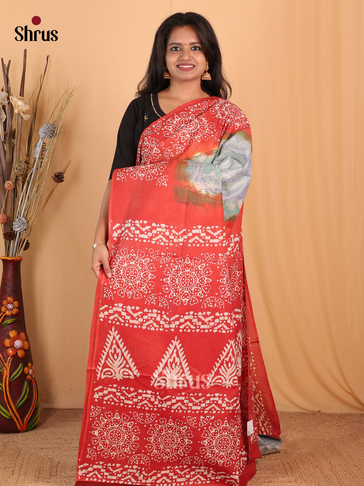 Green & Brick Orange - Bhatik Saree - Shop on Shrus.com
