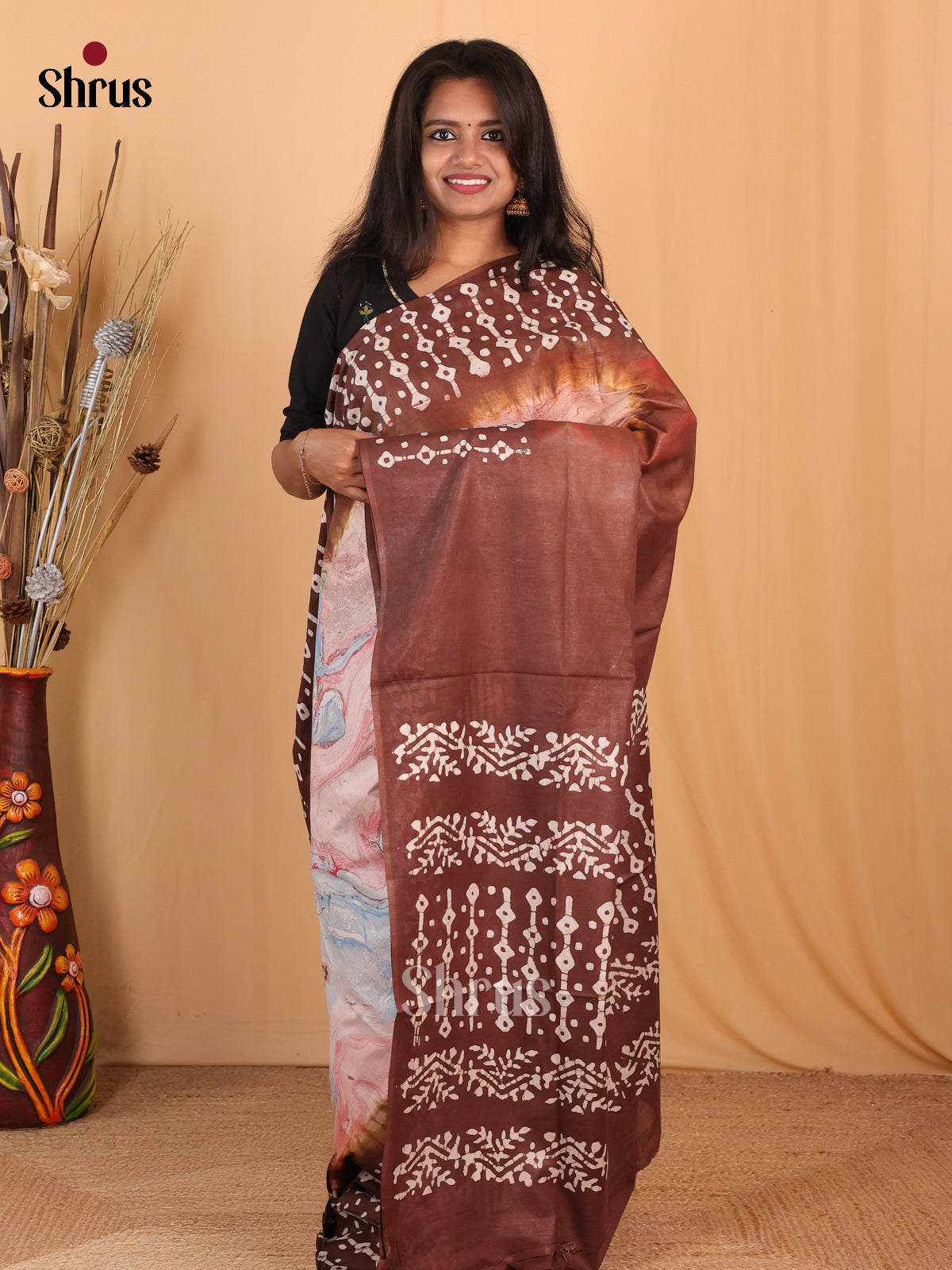 Pink & Brown - Bhatik Saree - Shop on Shrus.com