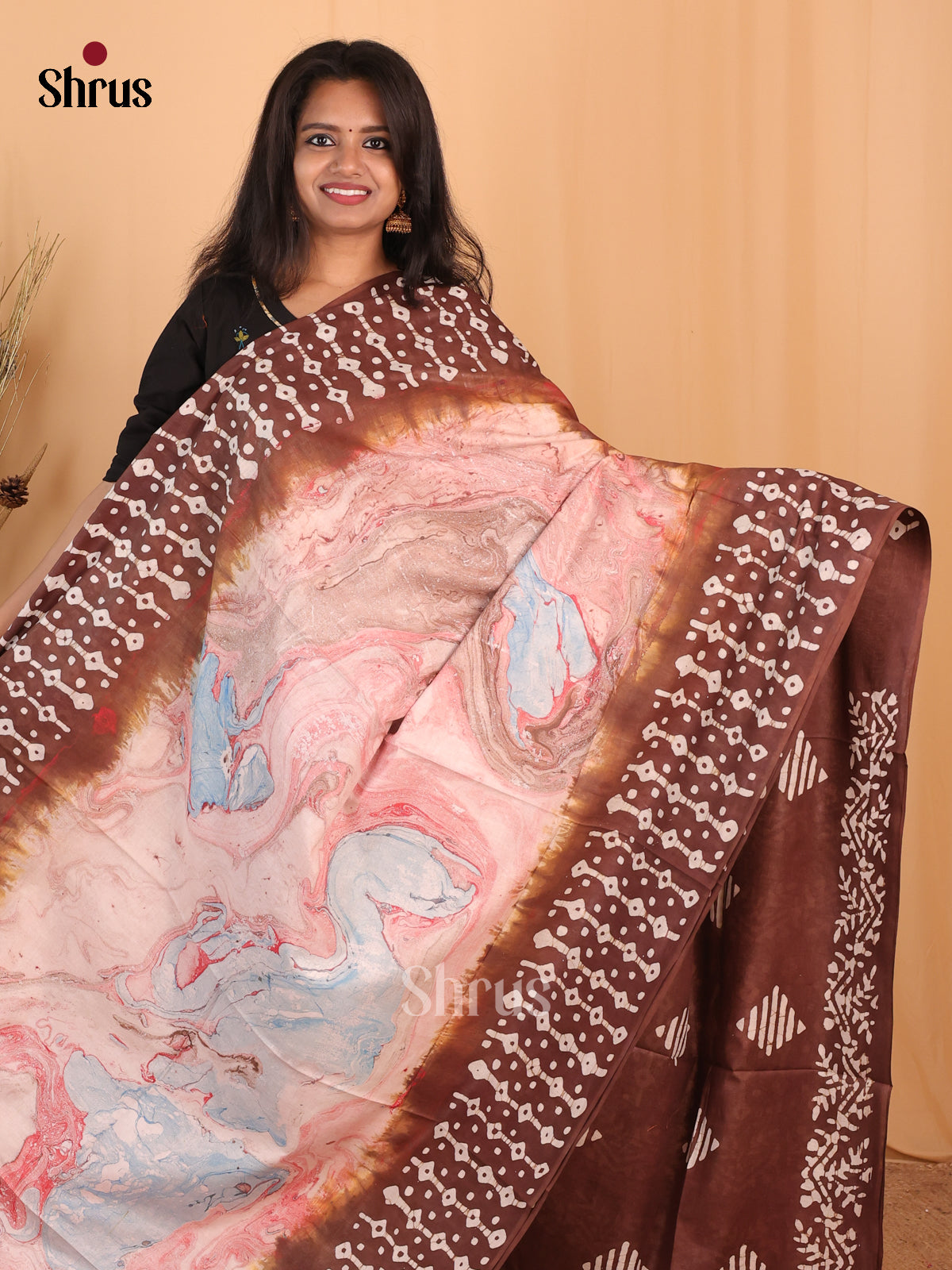 Pink & Brown - Bhatik Saree - Shop on Shrus.com