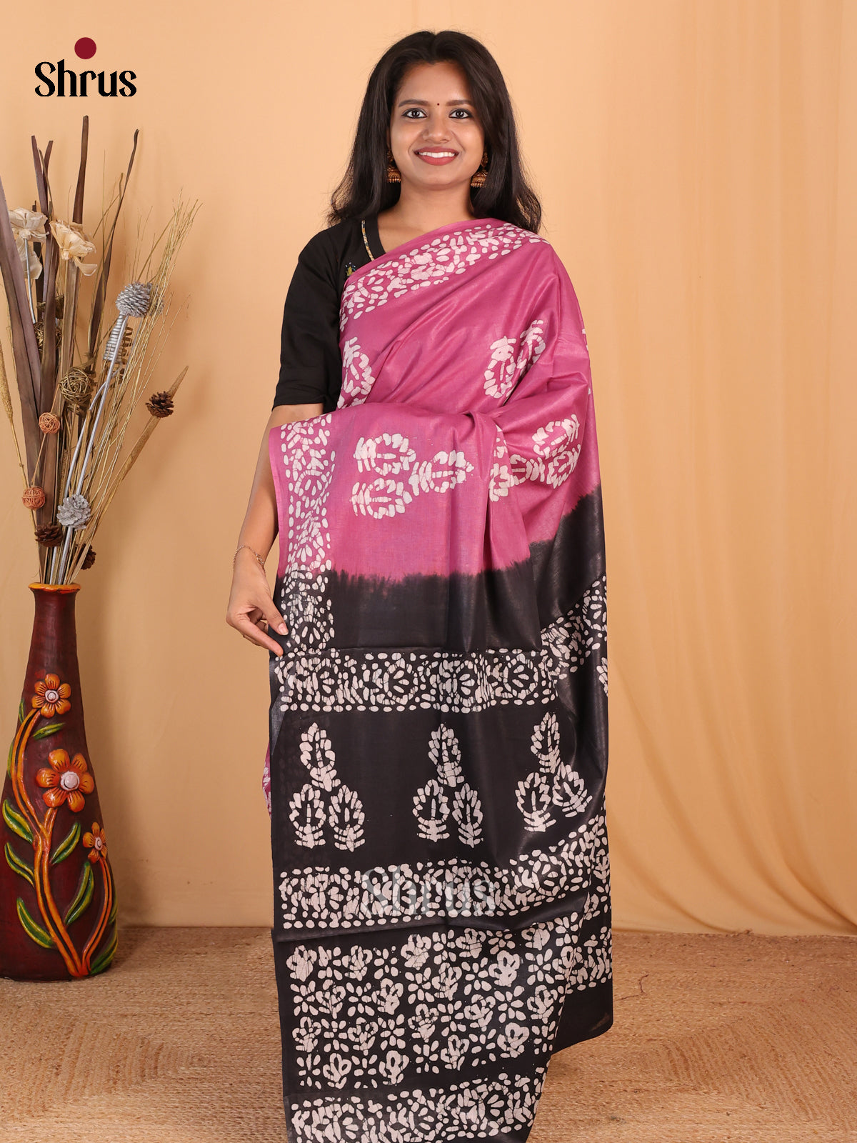 Pink & Black - Bhatik Saree - Shop on Shrus.com