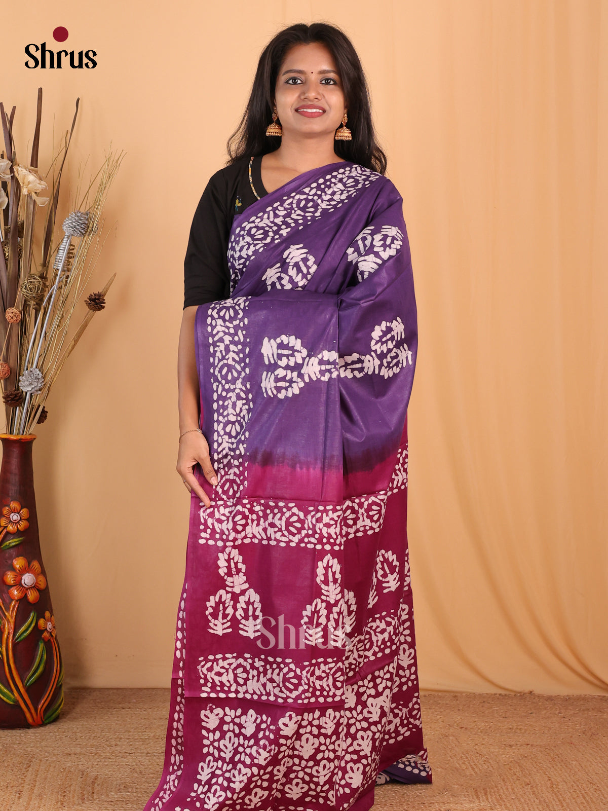 Violet & Purple- Bhatik Saree - Shop on Shrus.com